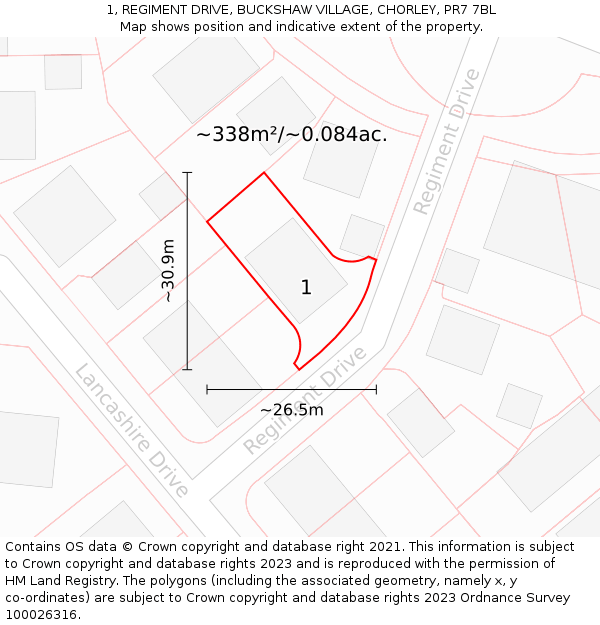 1, REGIMENT DRIVE, BUCKSHAW VILLAGE, CHORLEY, PR7 7BL: Plot and title map