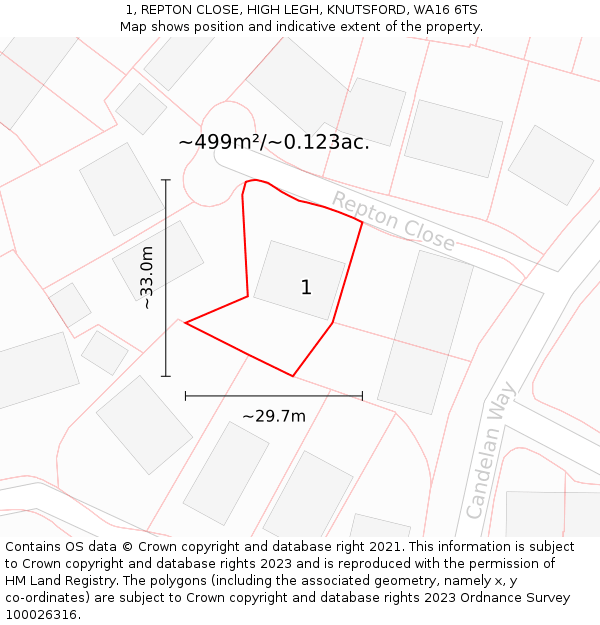 1, REPTON CLOSE, HIGH LEGH, KNUTSFORD, WA16 6TS: Plot and title map
