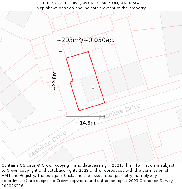 1, RESOLUTE DRIVE, WOLVERHAMPTON, WV10 6GA: Plot and title map