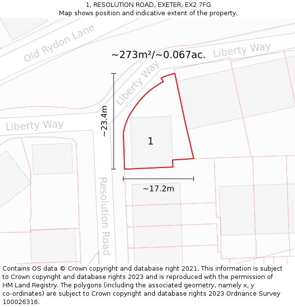 1, RESOLUTION ROAD, EXETER, EX2 7FG: Plot and title map