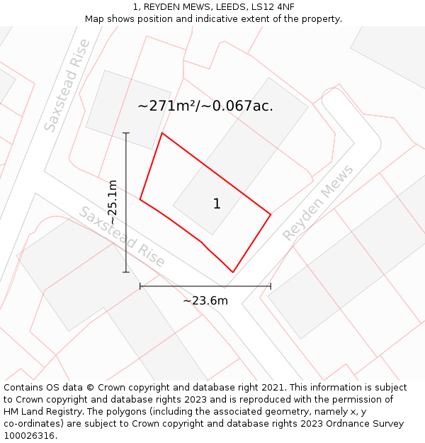 1, REYDEN MEWS, LEEDS, LS12 4NF: Plot and title map