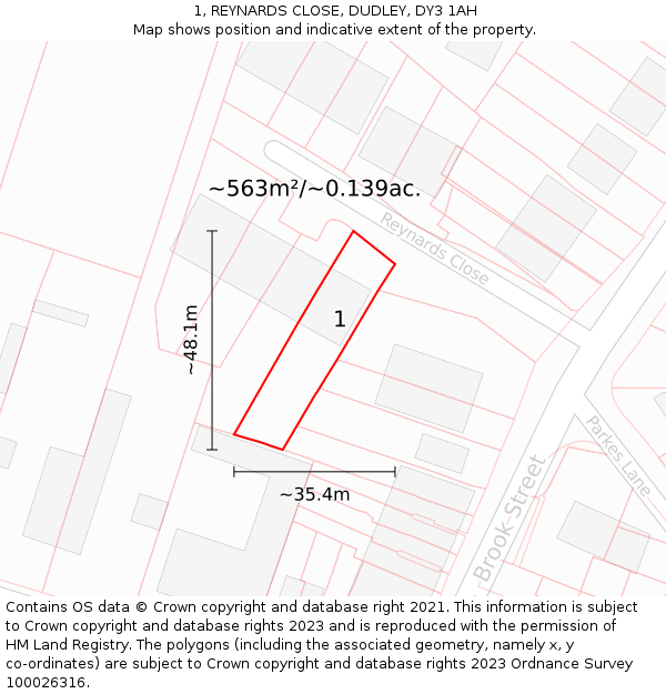 1, REYNARDS CLOSE, DUDLEY, DY3 1AH: Plot and title map