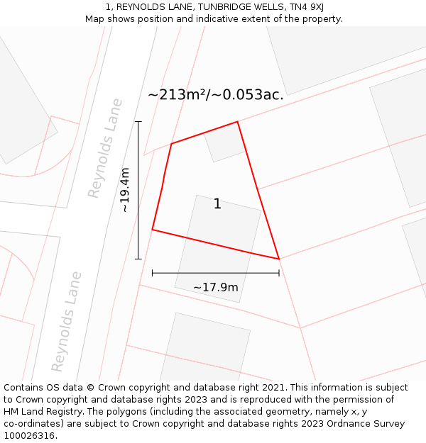 1, REYNOLDS LANE, TUNBRIDGE WELLS, TN4 9XJ: Plot and title map