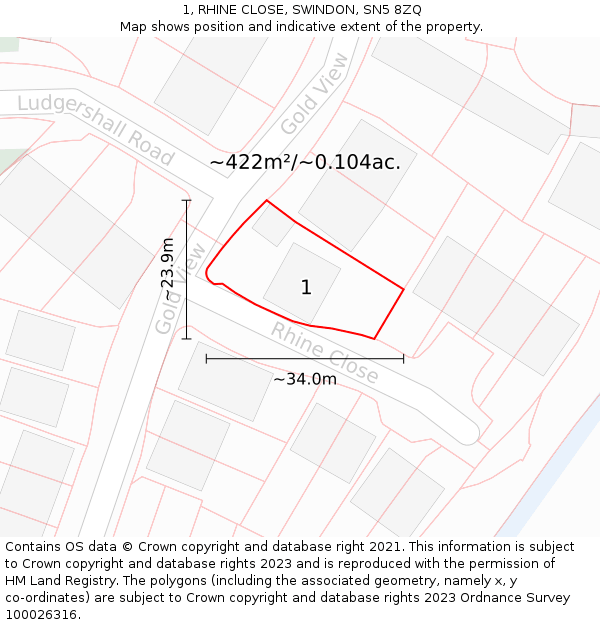 1, RHINE CLOSE, SWINDON, SN5 8ZQ: Plot and title map