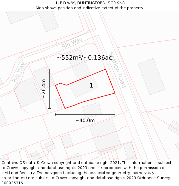 1, RIB WAY, BUNTINGFORD, SG9 9NR: Plot and title map