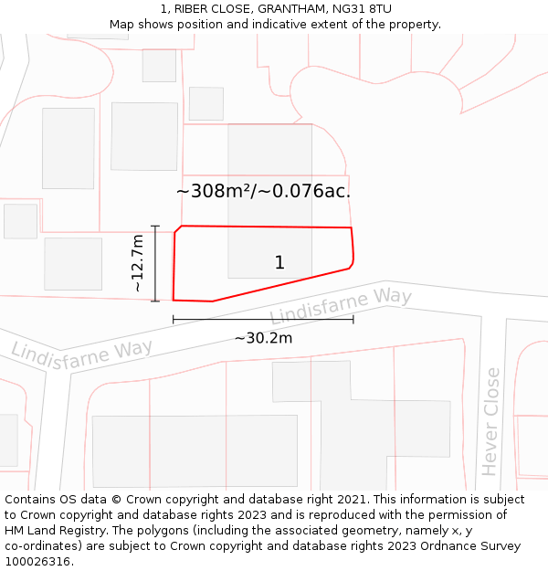 1, RIBER CLOSE, GRANTHAM, NG31 8TU: Plot and title map