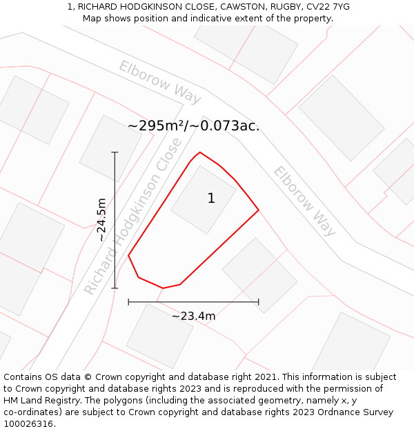 1, RICHARD HODGKINSON CLOSE, CAWSTON, RUGBY, CV22 7YG: Plot and title map