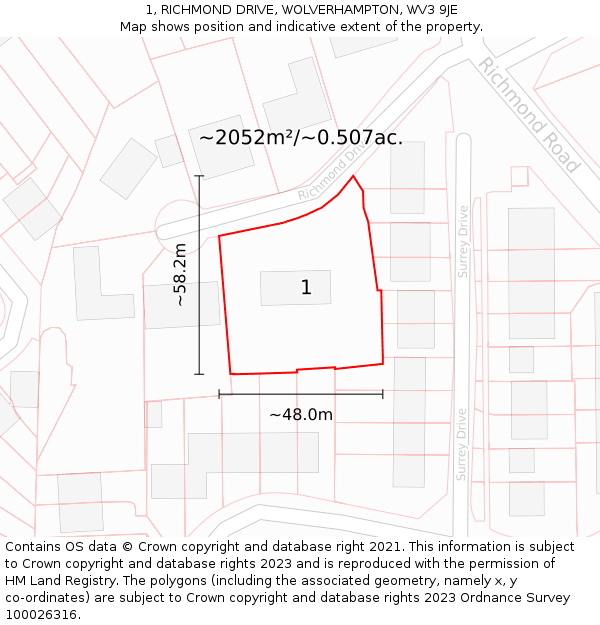 1, RICHMOND DRIVE, WOLVERHAMPTON, WV3 9JE: Plot and title map