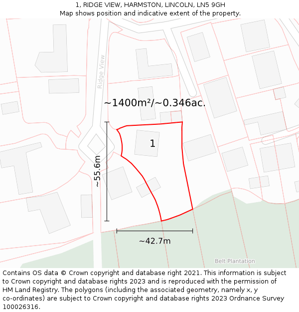 1, RIDGE VIEW, HARMSTON, LINCOLN, LN5 9GH: Plot and title map