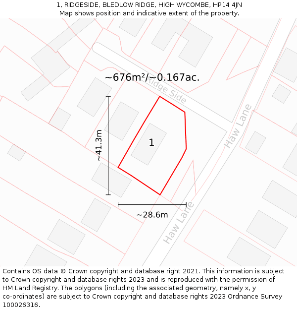 1, RIDGESIDE, BLEDLOW RIDGE, HIGH WYCOMBE, HP14 4JN: Plot and title map