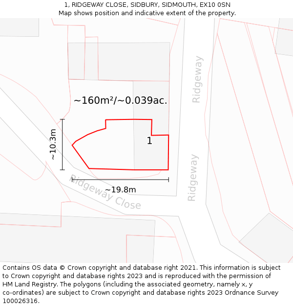 1, RIDGEWAY CLOSE, SIDBURY, SIDMOUTH, EX10 0SN: Plot and title map