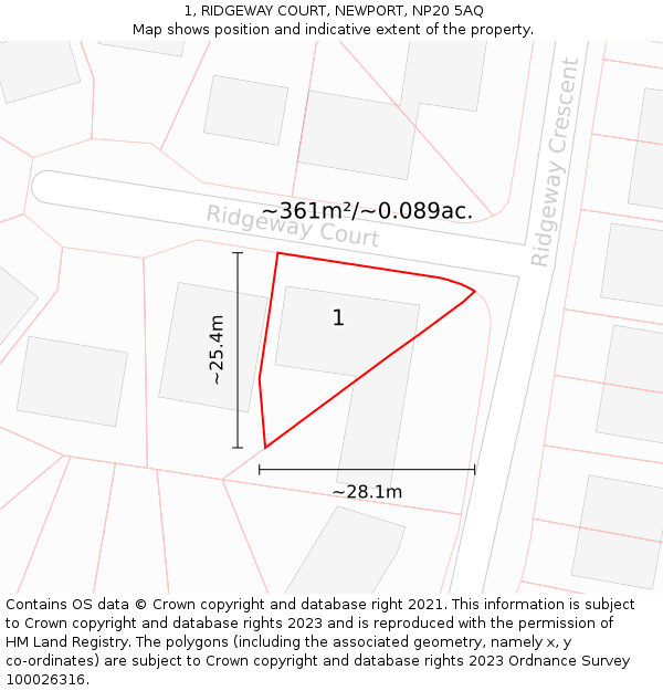 1, RIDGEWAY COURT, NEWPORT, NP20 5AQ: Plot and title map