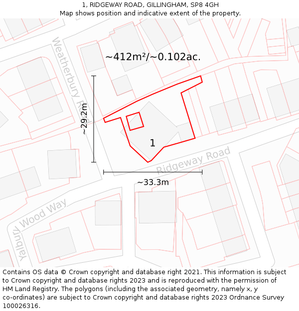 1, RIDGEWAY ROAD, GILLINGHAM, SP8 4GH: Plot and title map