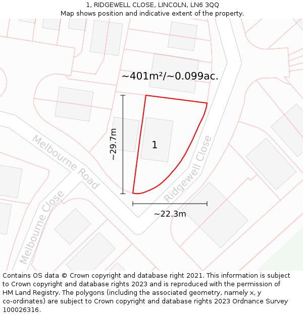 1, RIDGEWELL CLOSE, LINCOLN, LN6 3QQ: Plot and title map