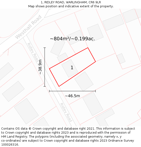 1, RIDLEY ROAD, WARLINGHAM, CR6 9LR: Plot and title map