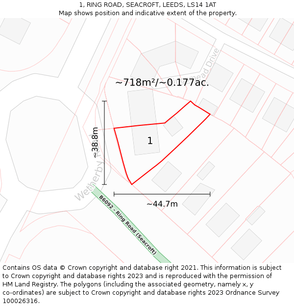 1, RING ROAD, SEACROFT, LEEDS, LS14 1AT: Plot and title map
