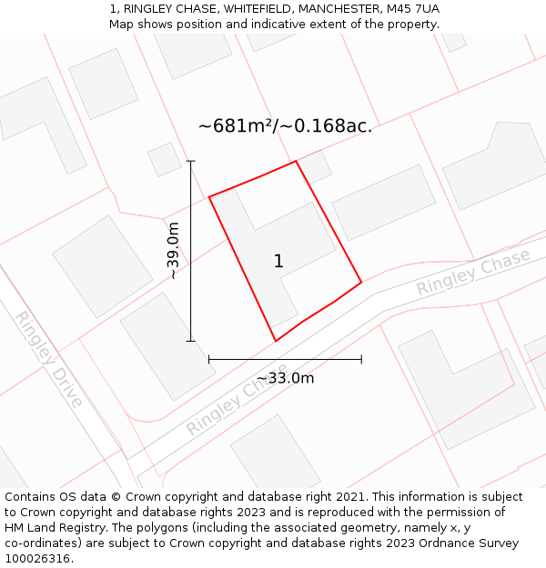 1, RINGLEY CHASE, WHITEFIELD, MANCHESTER, M45 7UA: Plot and title map