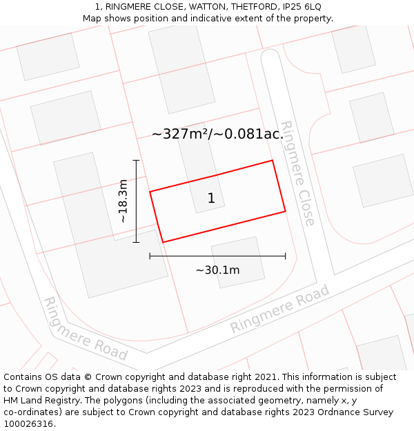 1, RINGMERE CLOSE, WATTON, THETFORD, IP25 6LQ: Plot and title map