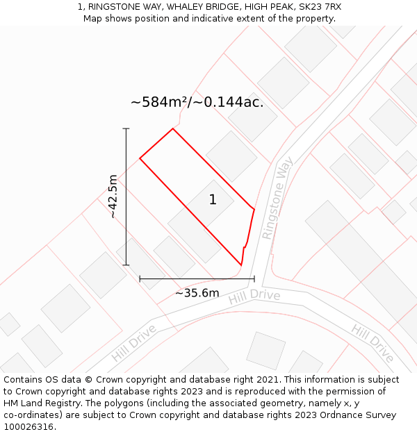 1, RINGSTONE WAY, WHALEY BRIDGE, HIGH PEAK, SK23 7RX: Plot and title map