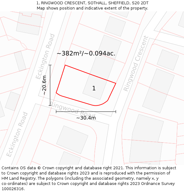 1, RINGWOOD CRESCENT, SOTHALL, SHEFFIELD, S20 2DT: Plot and title map