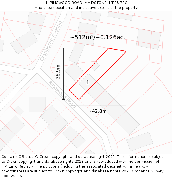 1, RINGWOOD ROAD, MAIDSTONE, ME15 7EG: Plot and title map