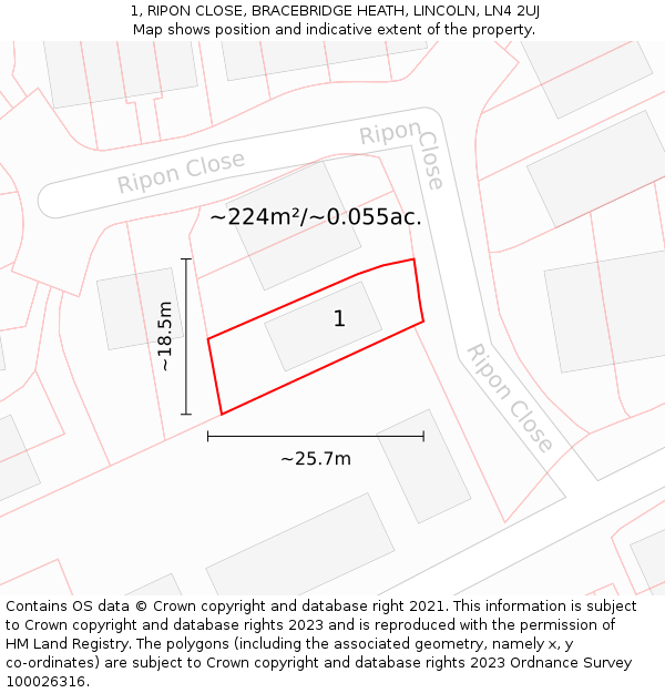 1, RIPON CLOSE, BRACEBRIDGE HEATH, LINCOLN, LN4 2UJ: Plot and title map