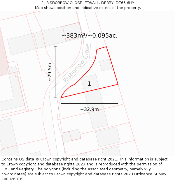 1, RISBORROW CLOSE, ETWALL, DERBY, DE65 6HY: Plot and title map