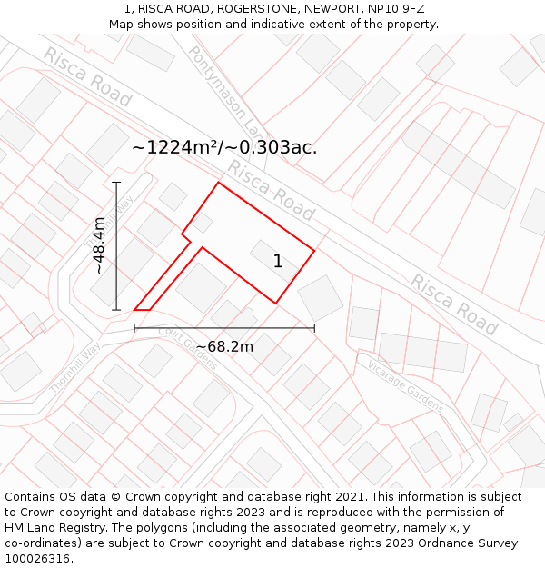 1, RISCA ROAD, ROGERSTONE, NEWPORT, NP10 9FZ: Plot and title map