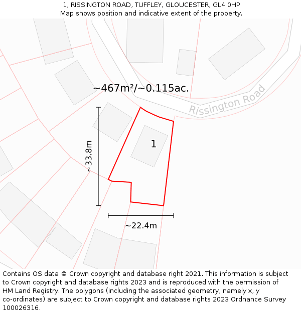 1, RISSINGTON ROAD, TUFFLEY, GLOUCESTER, GL4 0HP: Plot and title map