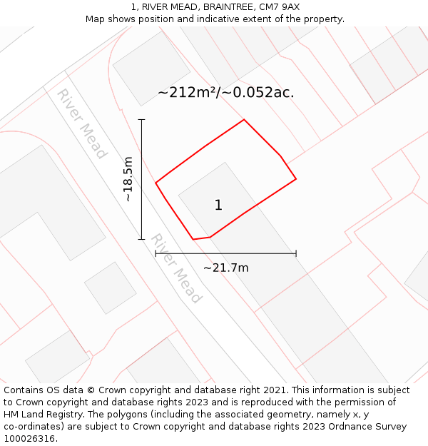 1, RIVER MEAD, BRAINTREE, CM7 9AX: Plot and title map