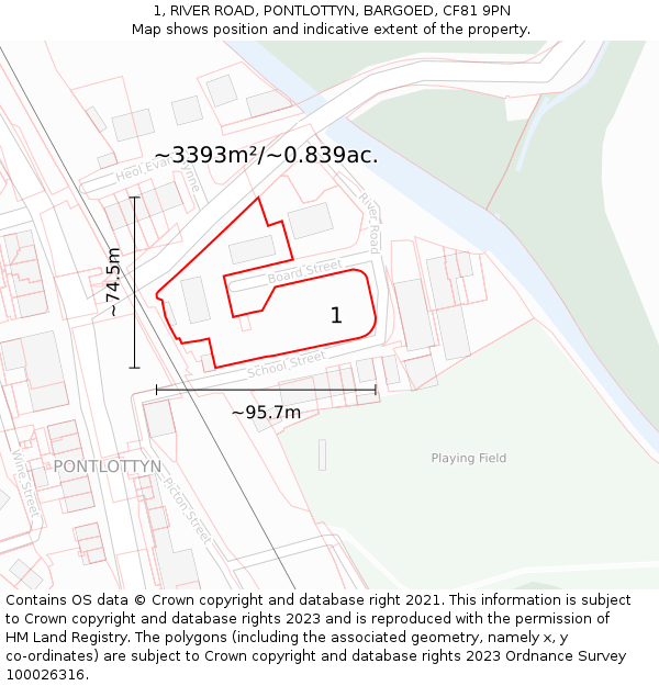 1, RIVER ROAD, PONTLOTTYN, BARGOED, CF81 9PN: Plot and title map