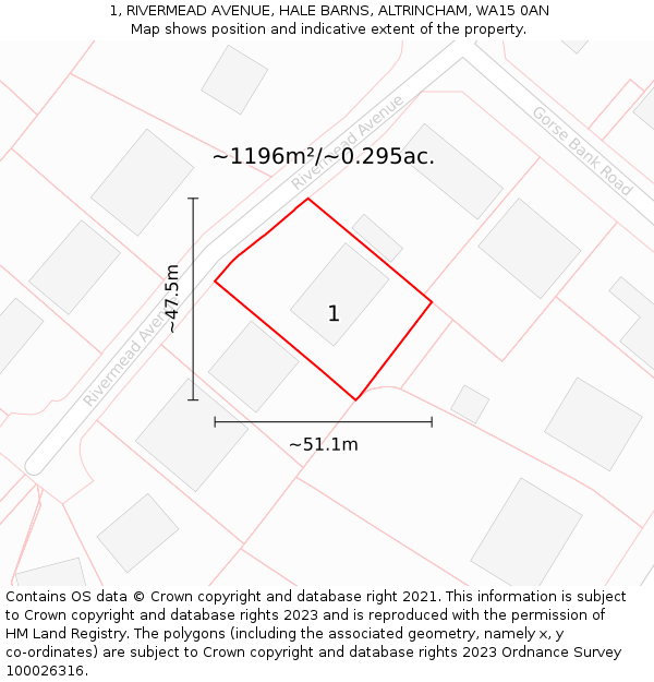 1, RIVERMEAD AVENUE, HALE BARNS, ALTRINCHAM, WA15 0AN: Plot and title map