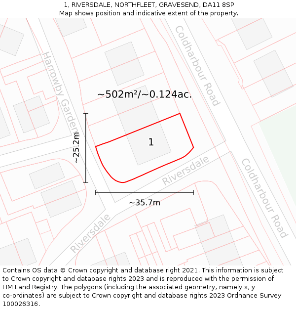 1, RIVERSDALE, NORTHFLEET, GRAVESEND, DA11 8SP: Plot and title map
