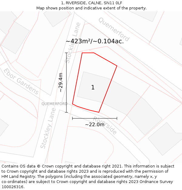 1, RIVERSIDE, CALNE, SN11 0LF: Plot and title map