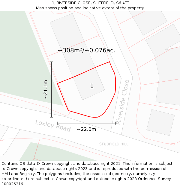 1, RIVERSIDE CLOSE, SHEFFIELD, S6 4TT: Plot and title map