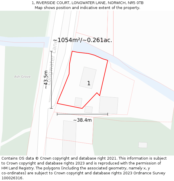 1, RIVERSIDE COURT, LONGWATER LANE, NORWICH, NR5 0TB: Plot and title map