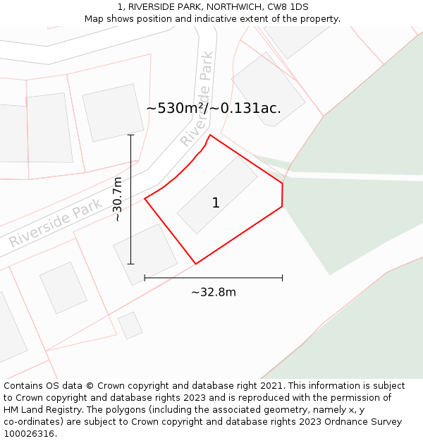 1, RIVERSIDE PARK, NORTHWICH, CW8 1DS: Plot and title map