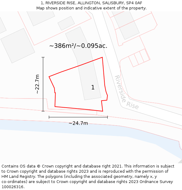 1, RIVERSIDE RISE, ALLINGTON, SALISBURY, SP4 0AF: Plot and title map