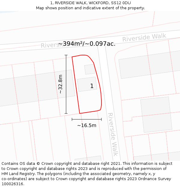 1, RIVERSIDE WALK, WICKFORD, SS12 0DU: Plot and title map