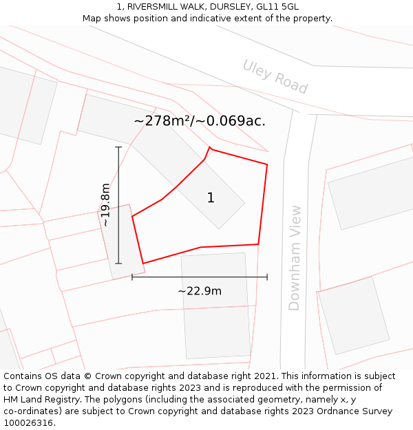 1, RIVERSMILL WALK, DURSLEY, GL11 5GL: Plot and title map