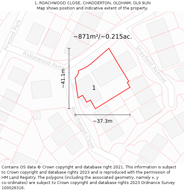 1, ROACHWOOD CLOSE, CHADDERTON, OLDHAM, OL9 9UN: Plot and title map