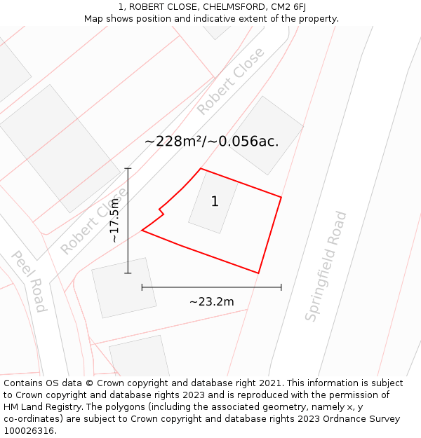 1, ROBERT CLOSE, CHELMSFORD, CM2 6FJ: Plot and title map