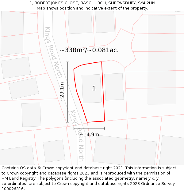 1, ROBERT JONES CLOSE, BASCHURCH, SHREWSBURY, SY4 2HN: Plot and title map