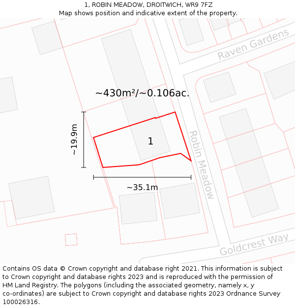1, ROBIN MEADOW, DROITWICH, WR9 7FZ: Plot and title map