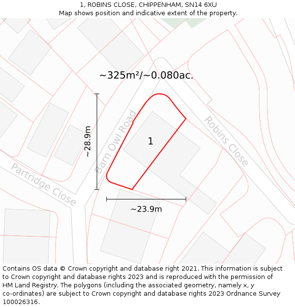 1, ROBINS CLOSE, CHIPPENHAM, SN14 6XU: Plot and title map