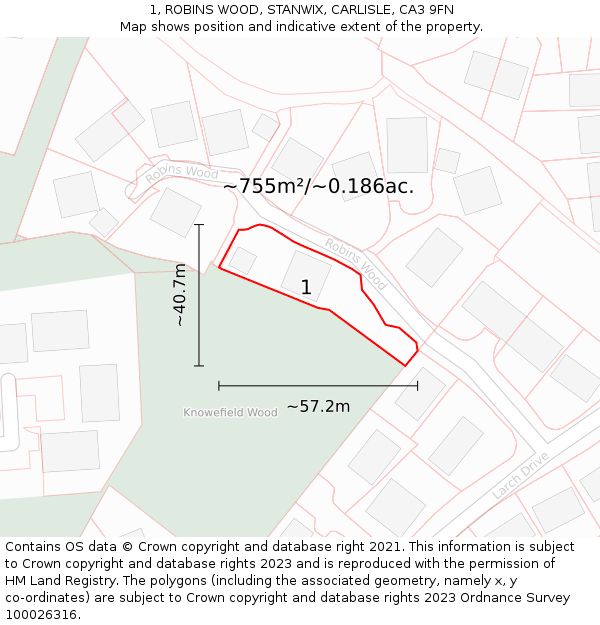 1, ROBINS WOOD, STANWIX, CARLISLE, CA3 9FN: Plot and title map