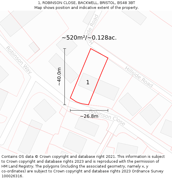 1, ROBINSON CLOSE, BACKWELL, BRISTOL, BS48 3BT: Plot and title map