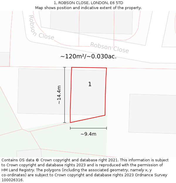 1, ROBSON CLOSE, LONDON, E6 5TD: Plot and title map