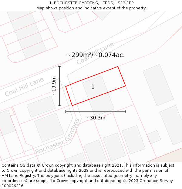 1, ROCHESTER GARDENS, LEEDS, LS13 1PP: Plot and title map