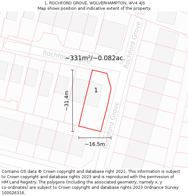 1, ROCHFORD GROVE, WOLVERHAMPTON, WV4 4JS: Plot and title map